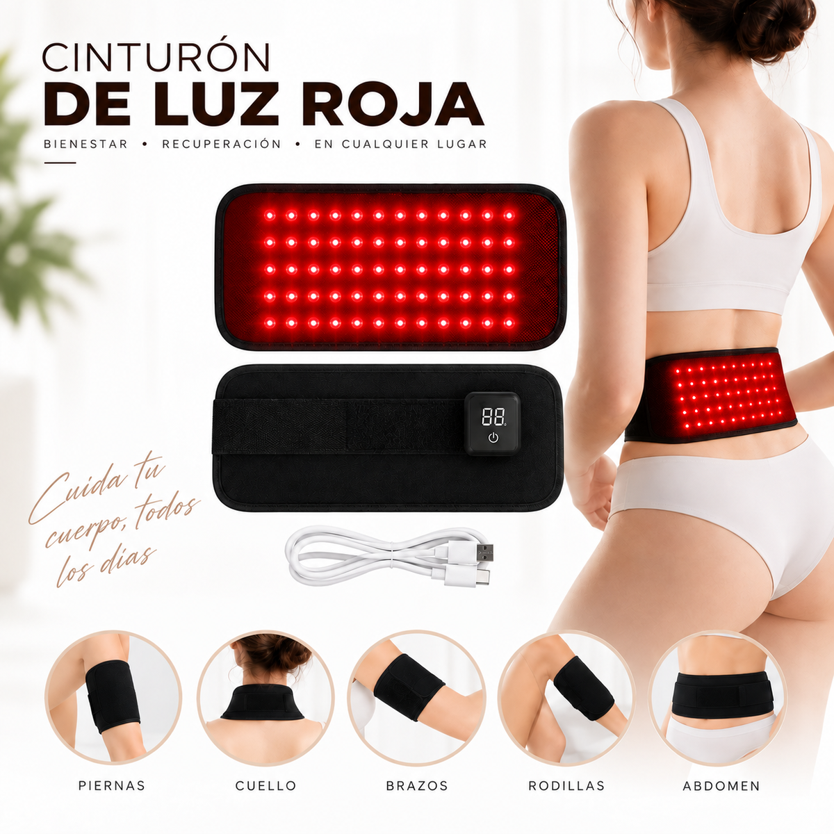 Cinturón de Luz Roja e Infrarroja KT — Calor y Relajación para tu Espalda