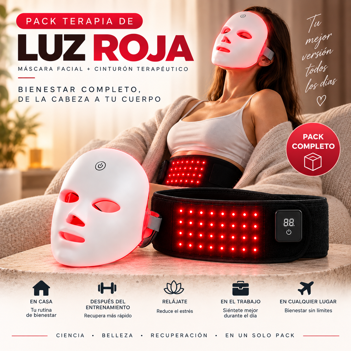 Cinturón de Luz Roja e Infrarroja KT — Calor y Relajación para tu Espalda