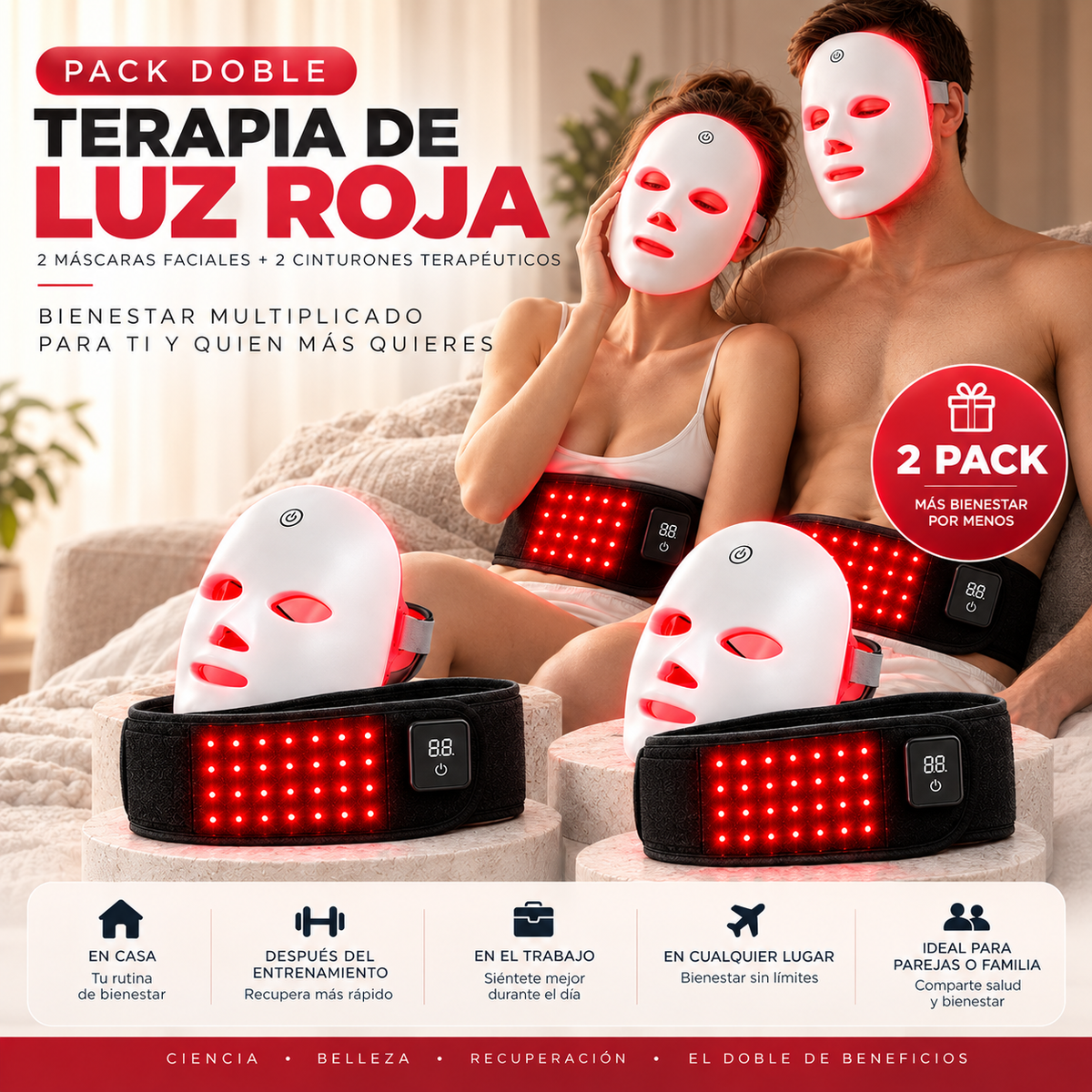 Cinturón de Luz Roja e Infrarroja KT — Calor y Relajación para tu Espalda